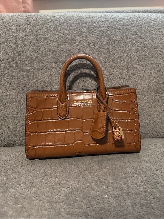 Michael Kors Handbags - Michael Kors Scarlett extra small Cognac Croc-Embossed Leather Satchel